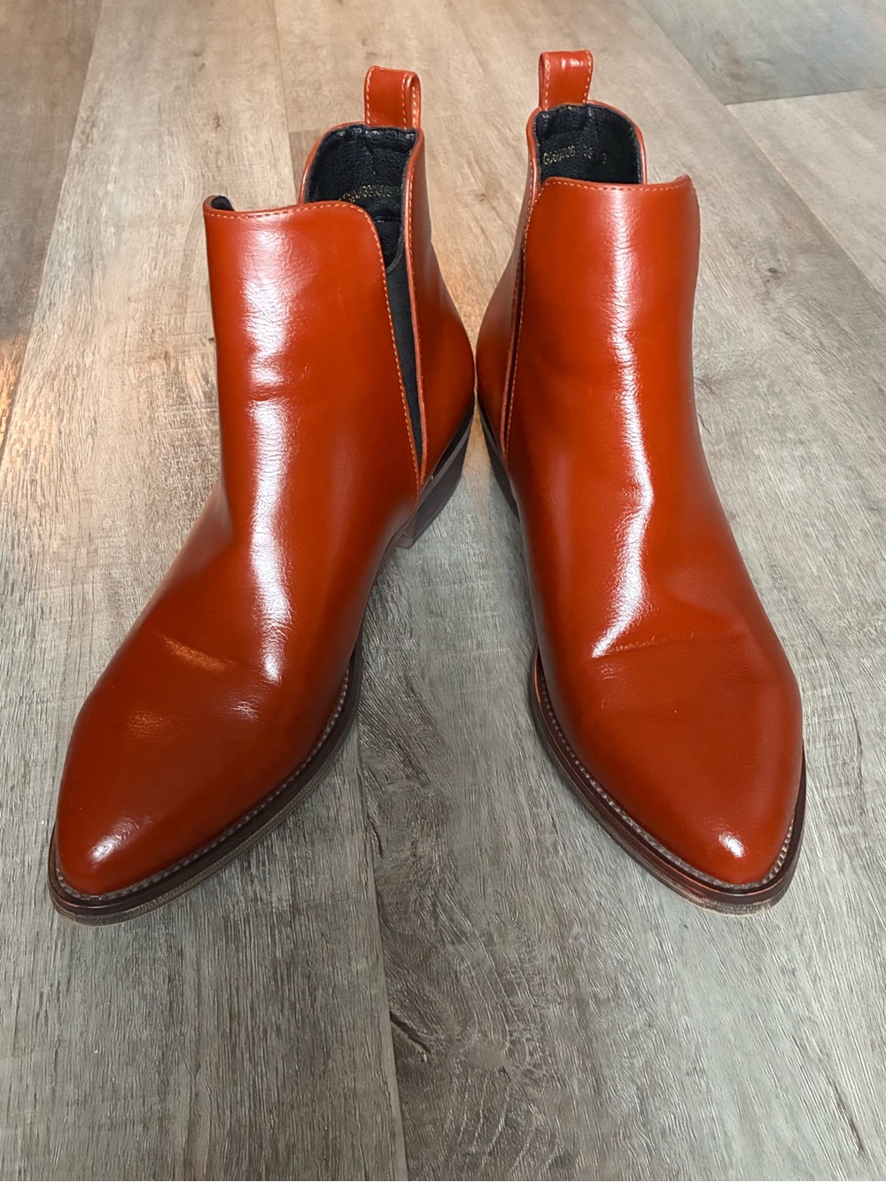 Women's Synthetic Leather Chelsea Ankle Boots; Cognac/Terra Cotta Waterproof